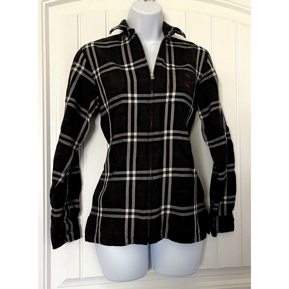 Ralph Lauren Jacket Womens S/P Black Plaid Lightweight Wool Long Sleeve‎ Zip Up